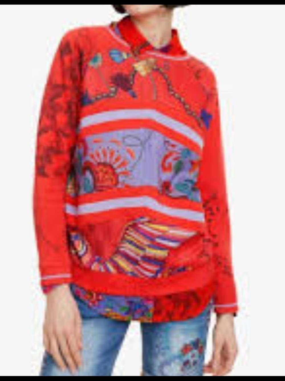 Desigual Red Multicolor Graphic Pullover Sweatshirt